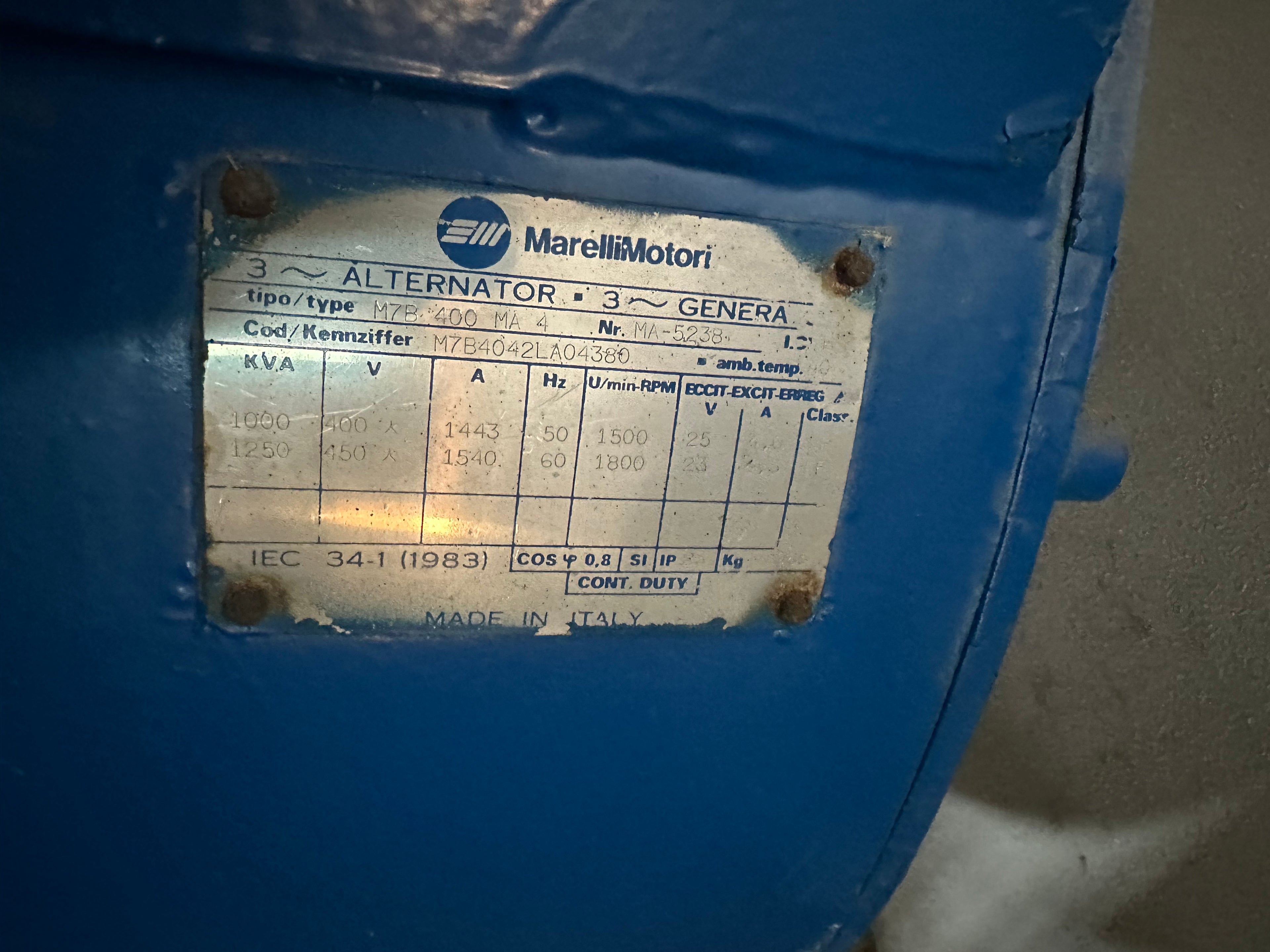 alternatore Marelli tipo M7B 400 MA 4
